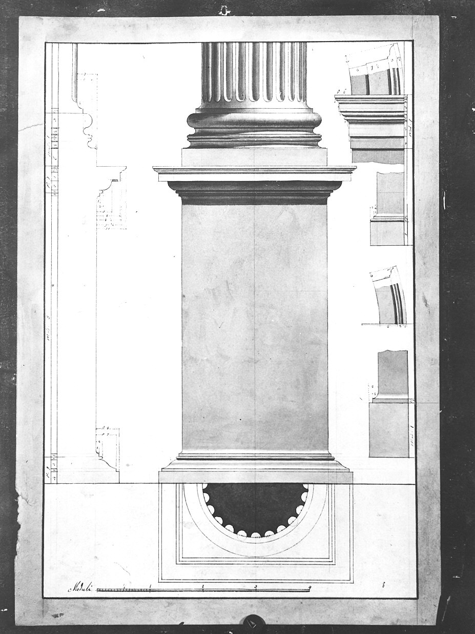 plinto e base di colonna scanalata (disegno) - ambito Italia settentrionale (sec. XIX)