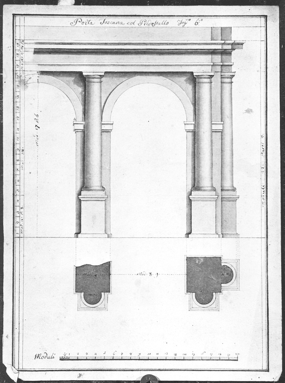 porta toscana col piedistallo (disegno) - ambito Italia settentrionale (prima metà sec. XIX)