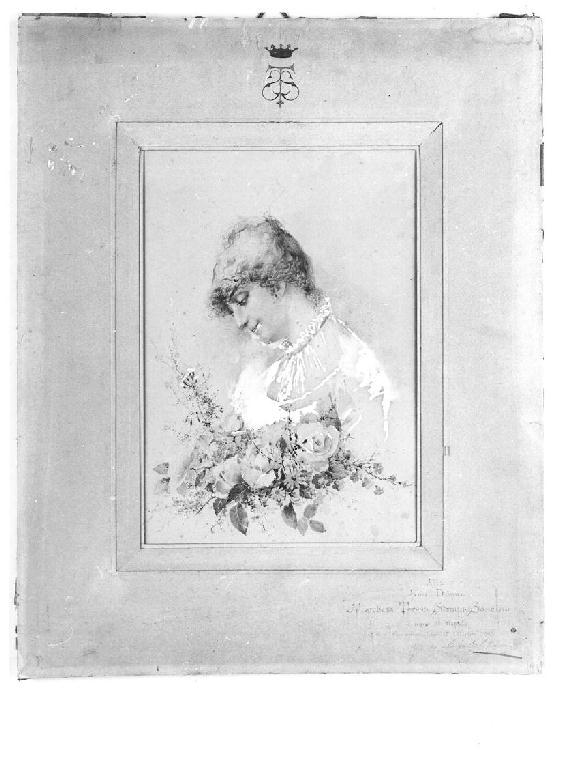 Ritratto di donna con mazzo di fiori, ritratto di donna (disegno, opera isolata) di Polidoni Stefano (seconda metà sec. XIX)