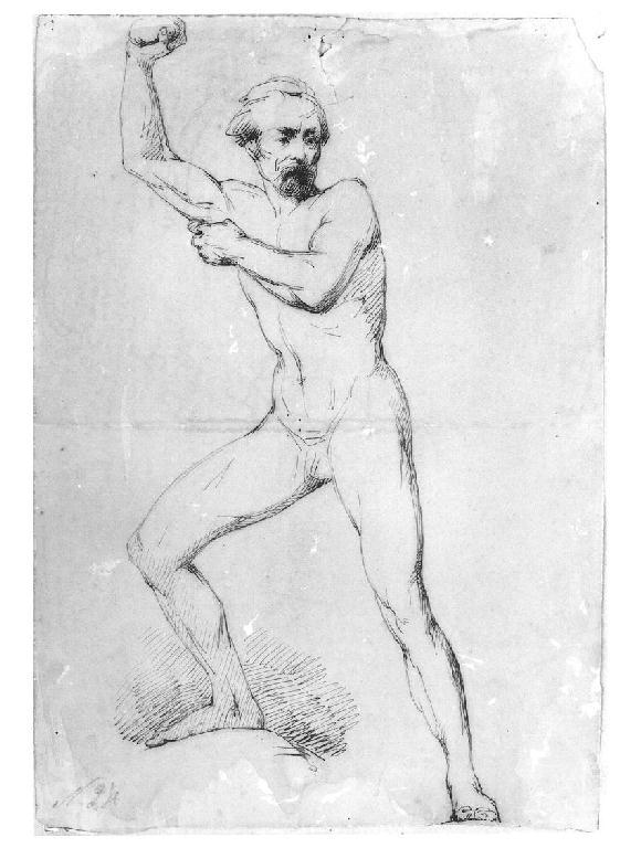 Figura maschile di lottatore, figura maschile (disegno, opera isolata) di Levi Gioacchino (metà sec. XIX)