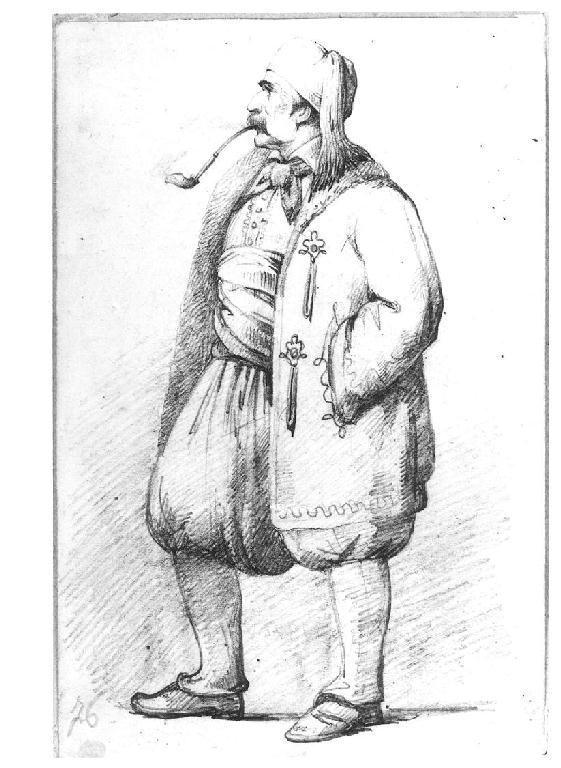 Figura maschile in costume regionale, figura maschile (disegno, opera isolata) di Levi Gioacchino (metà sec. XIX)