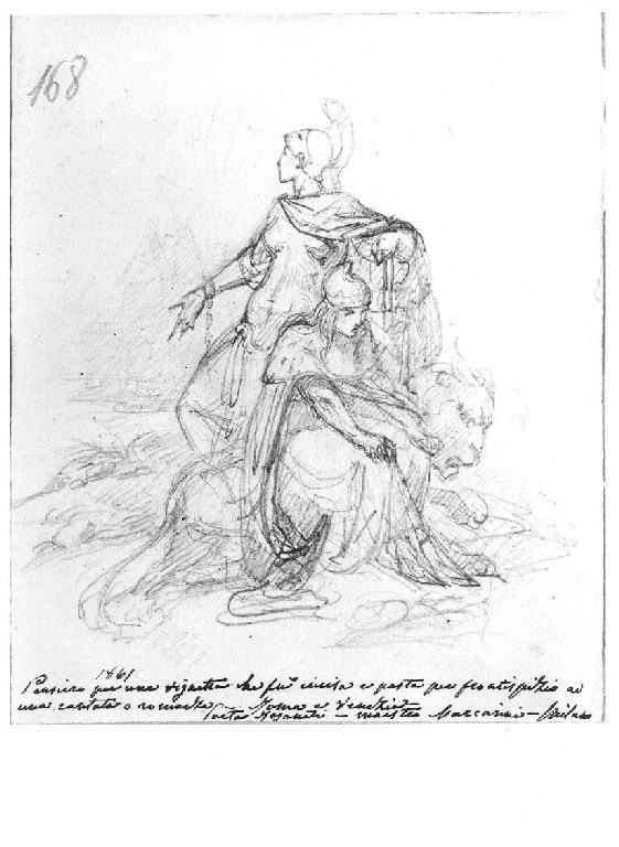 Studio per una vignetta, figure femminili (disegno, opera isolata) di Levi Gioacchino (seconda metà sec. XIX)