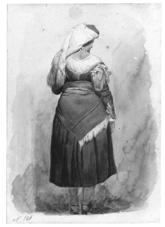 Donna in costume regionale, figura femminile (disegno, opera isolata) di Levi Gioacchino (seconda metà sec. XIX)