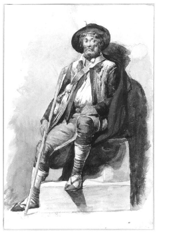 Uomo in costume regionale, figura maschile (disegno, opera isolata) di Levi Gioacchino (seconda metà sec. XIX)