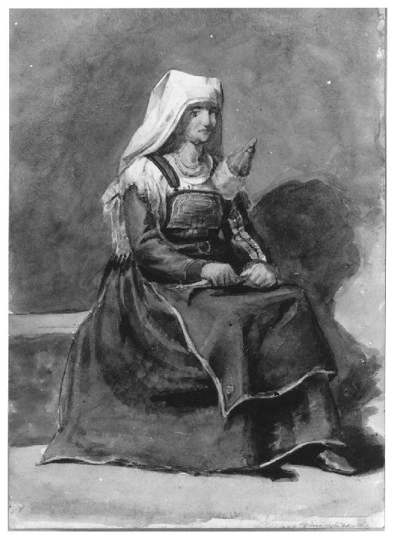 Donna in costume regionale, figura femminile (disegno, opera isolata) di Levi Gioacchino (seconda metà sec. XIX)