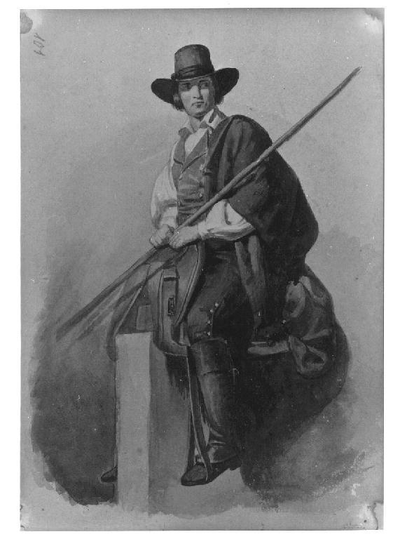 Uomo in costume regionale, figura maschile (disegno, opera isolata) di Levi Gioacchino (seconda metà sec. XIX)