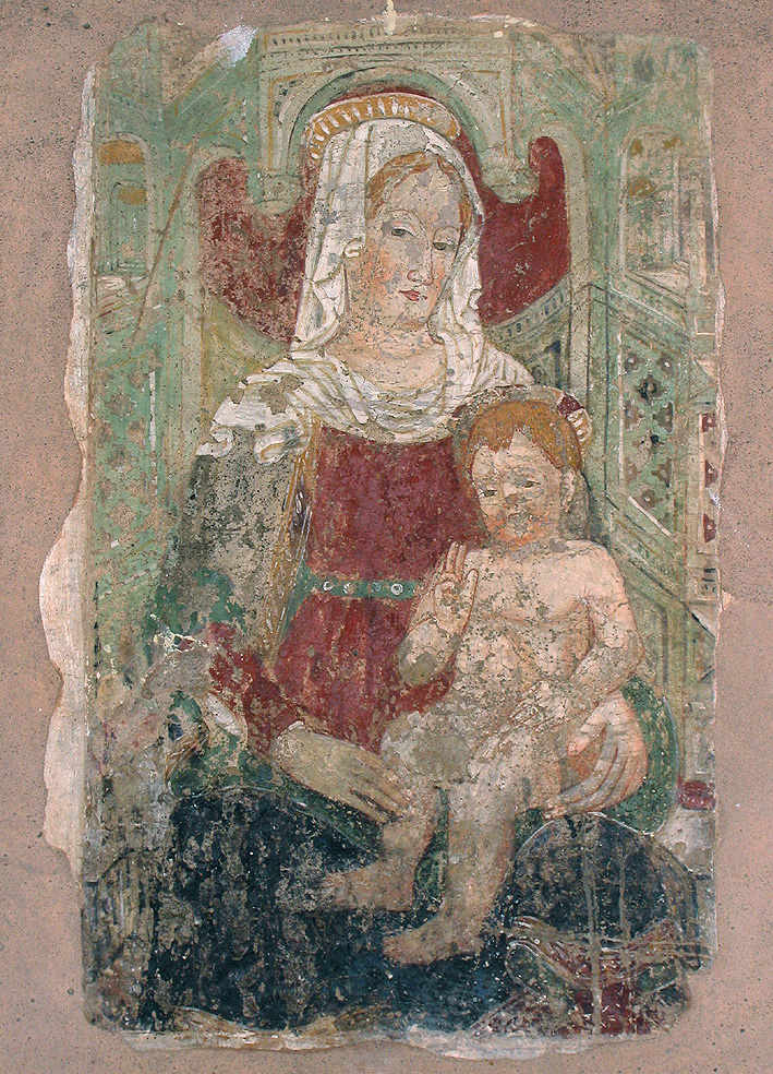 Madonna con Bambino in trono (dipinto) - ambito parmense (sec. XV)