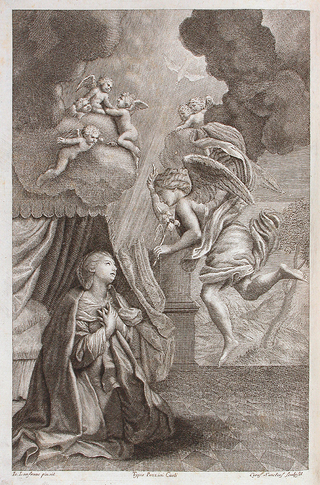 Annunciazione (stampa) di Lanfranco Giovanni, Santi Ciro, Pazzini Carlo (sec. XVIII)