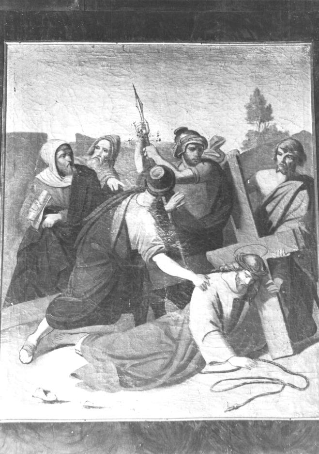 Stazione III: Gesù cade sotto la croce la prima volta (dipinto) - ambito veneto (prima metà sec. XX)