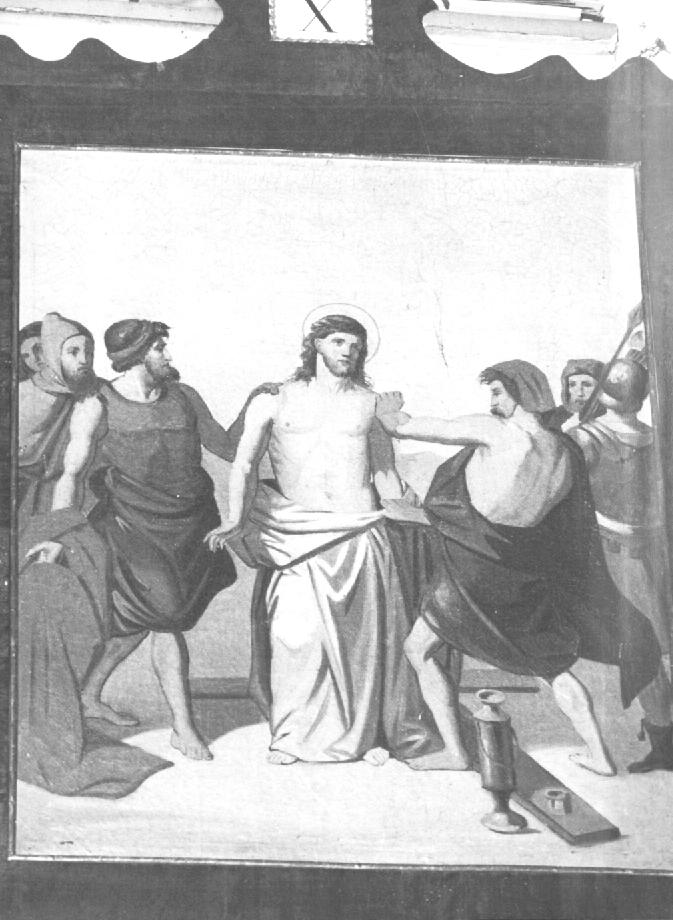 Stazione X: Gesù spogliato e abbeverato di fiele (dipinto) - ambito veneto (prima metà sec. XX)