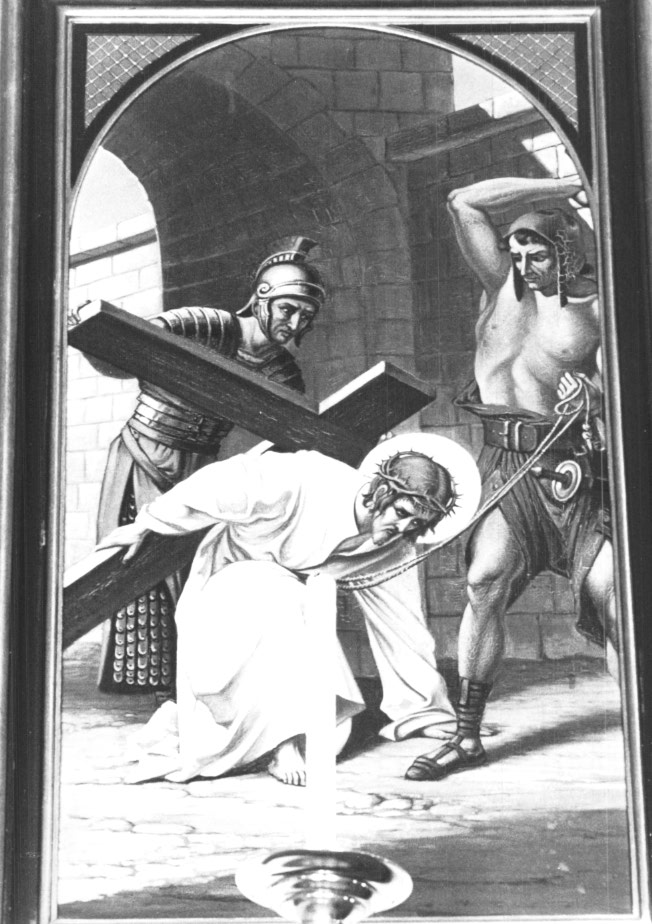 Stazione III: Gesù cade sotto la croce la prima volta (dipinto) - ambito Italia nord-orientale (sec. XX)