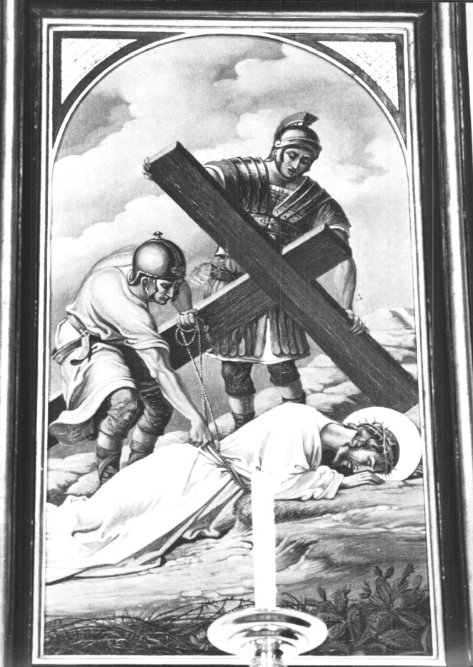 Stazione IX: Gesù cade sotto la croce la terza volta (dipinto) - ambito Italia nord-orientale (sec. XX)