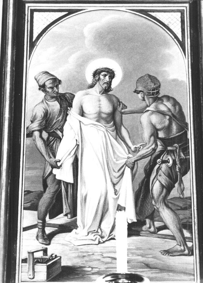 Stazione X: Gesù spogliato e abbeverato di fiele (dipinto) - ambito Italia nord-orientale (sec. XX)