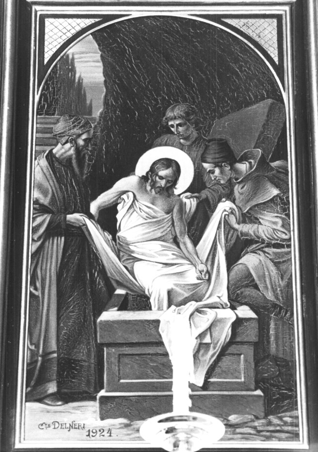 Stazione XIV: Gesù deposto nel sepolcro (dipinto) - ambito Italia nord-orientale (sec. XX)