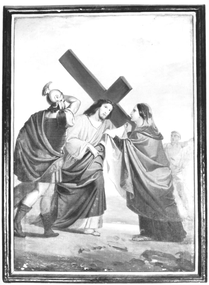 Stazione VI: Gesù asciugato da Santa Veronica (dipinto) - ambito Italia nord-orientale (sec. XIX)