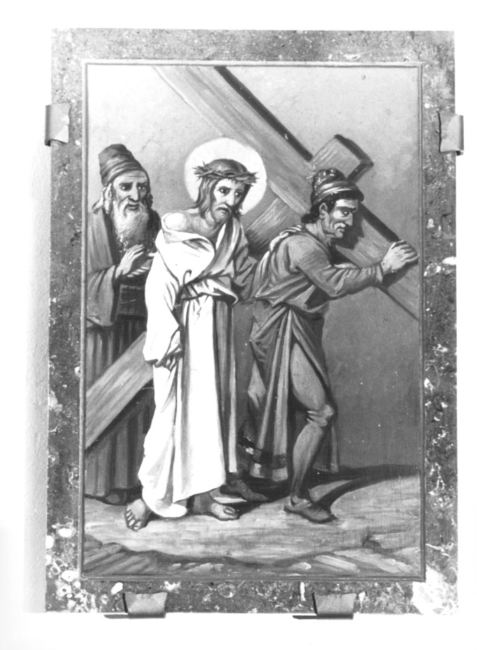Stazione V: Gesù aiutato dal Cireneo a portare la croce (dipinto) - ambito Italia nord-orientale (sec. XX)