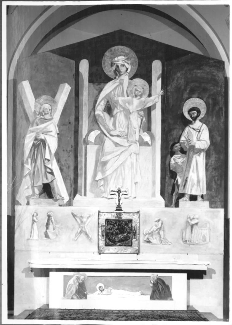 Madonna con Bambino con Sant'Andrea e Beato (dipinto) - ambito Italia nord-orientale (sec. XX)