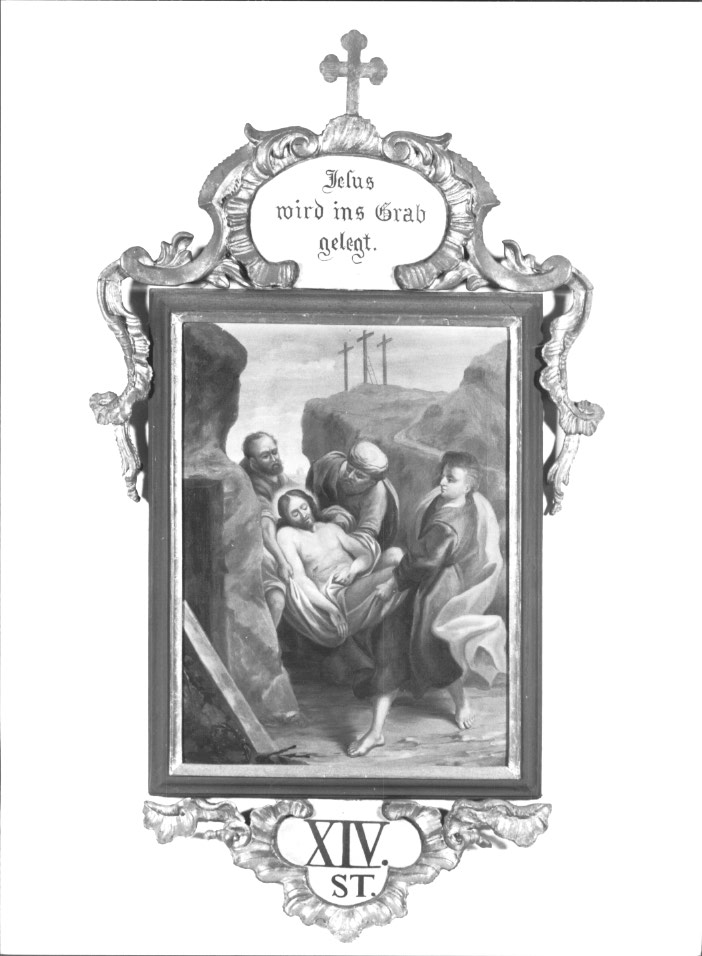 Stazione XIV: Gesù deposto nel sepolcro (dipinto) - ambito Italia nord-orientale (seconda metà sec. XIX)