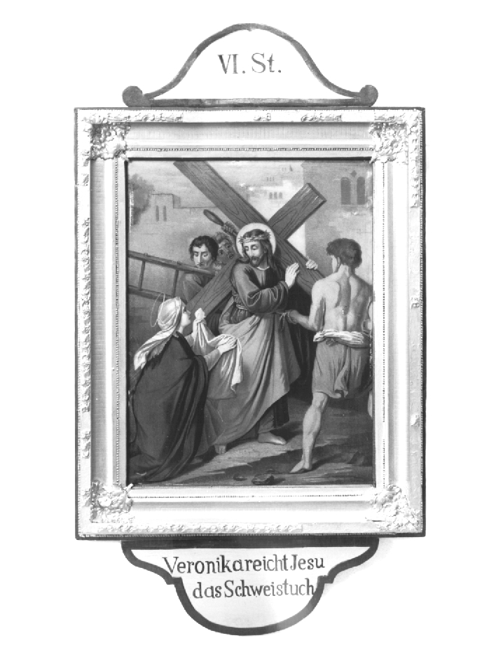 Stazione VI: Gesù asciugato da Santa Veronica (dipinto) - ambito austriaco (prima metà sec. XX)