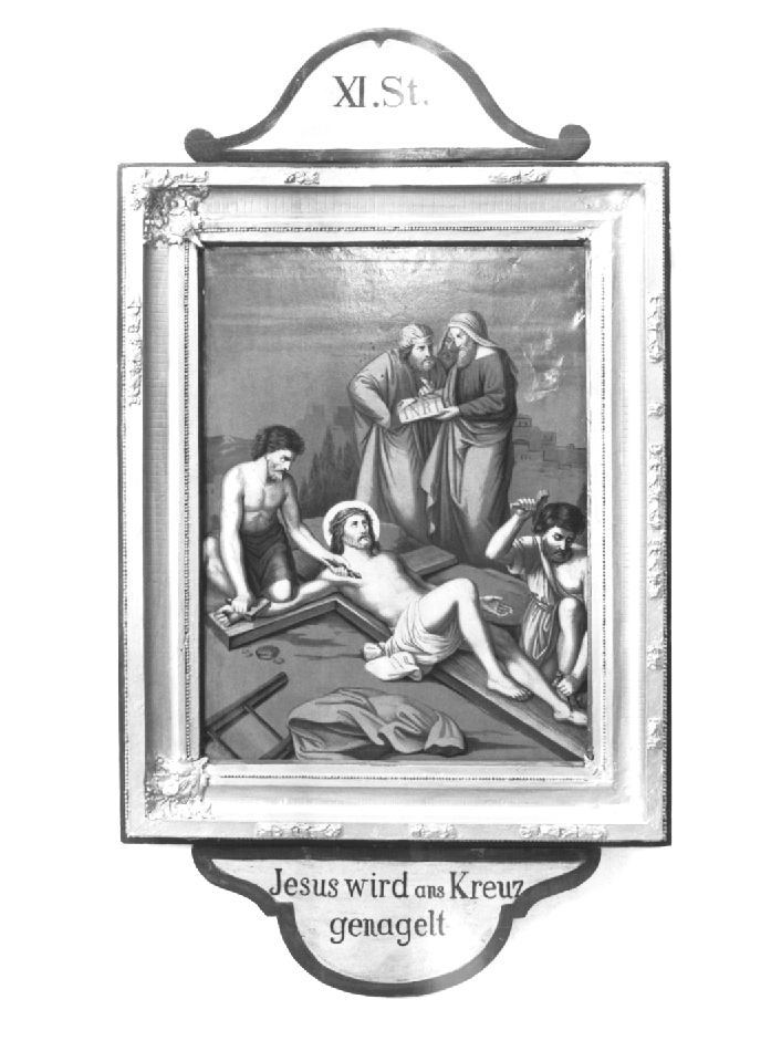 Stazione XI: Gesù inchiodato alla croce (dipinto) - ambito austriaco (prima metà sec. XX)