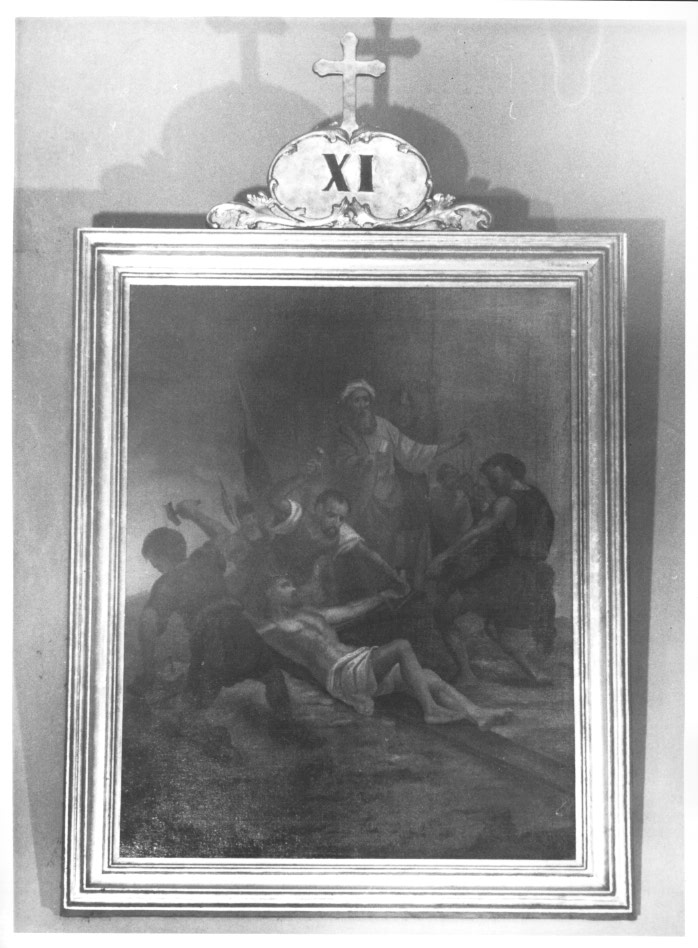 Stazione XI: Gesù inchiodato alla croce (dipinto) - ambito Italia nord-orientale (sec. XIX)