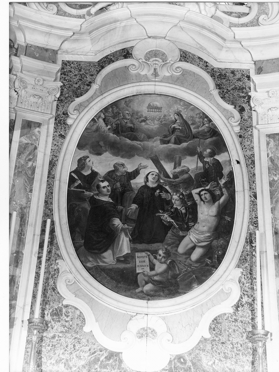 Agnus Dei tra Madonna e San Giuseppe e santi (dipinto, opera isolata) di Panario Santo, Panario Giovanni Battista (metà sec. XIX)