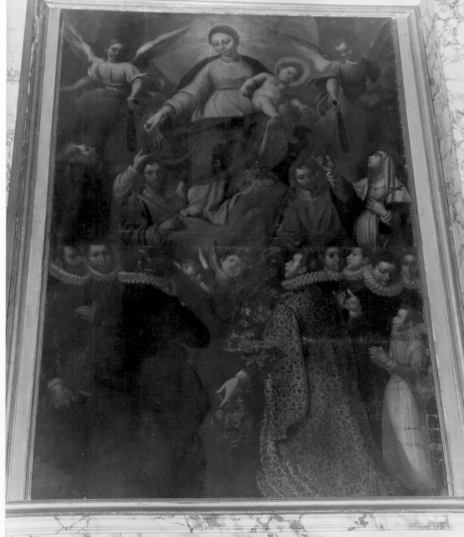 Madonna del Rosario con santi e devoti (dipinto, opera isolata) - ambito italiano (sec. XVII)