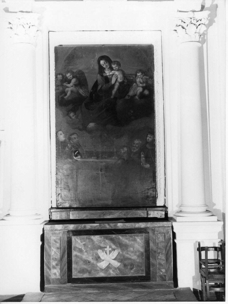 Madonna con Bambino con Sant'Antonio, San Bernardino, San Francesco, santo cardinale e Santa Chiara (dipinto, opera isolata) - ambito ligure (sec. XVII)