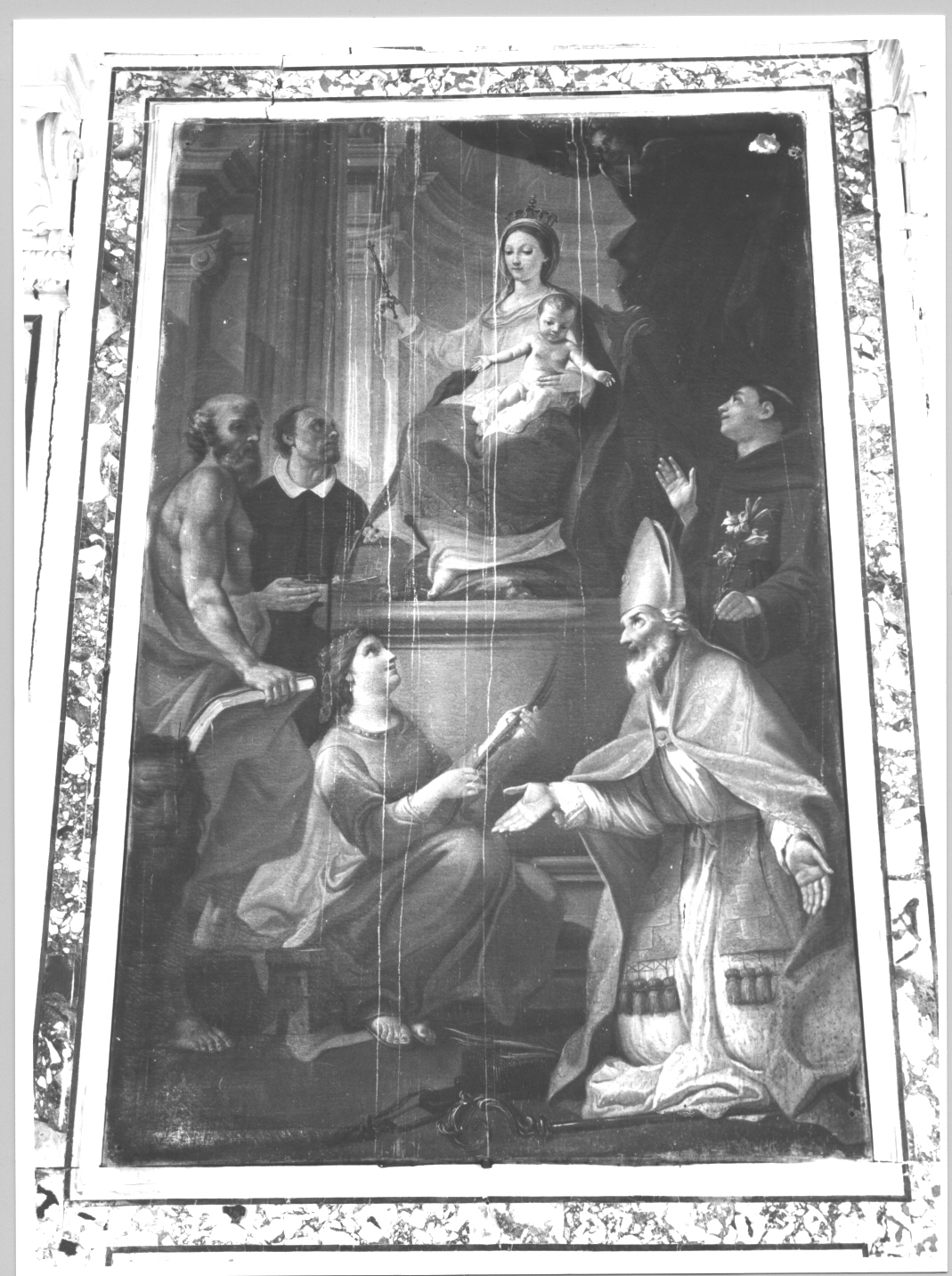 Madonna con Bambino in trono con San Girolamo, San Francesco Saverio, Santa Cecilia, San Nicola di Bari e Sant'Antonio da Padova (dipinto, opera isolata) - ambito ligure (sec. XVIII)