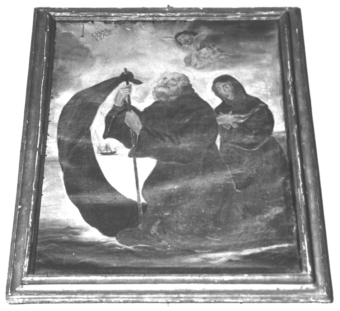 San Francesco di Paola attraversa lo stretto di Messina sul suo mantello (dipinto, opera isolata) - ambito ligure (secc. XVIII/ XIX)