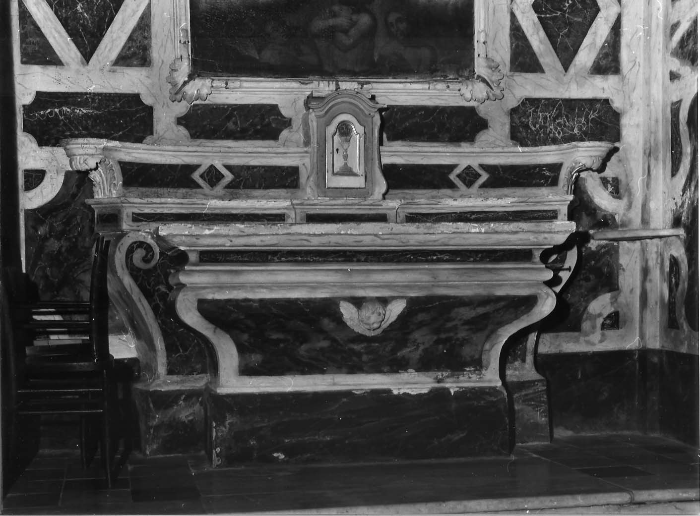 testa alata/ motivi decorativi vegetali (altare, opera isolata) - manifattura ligure (metà sec. XVIII)