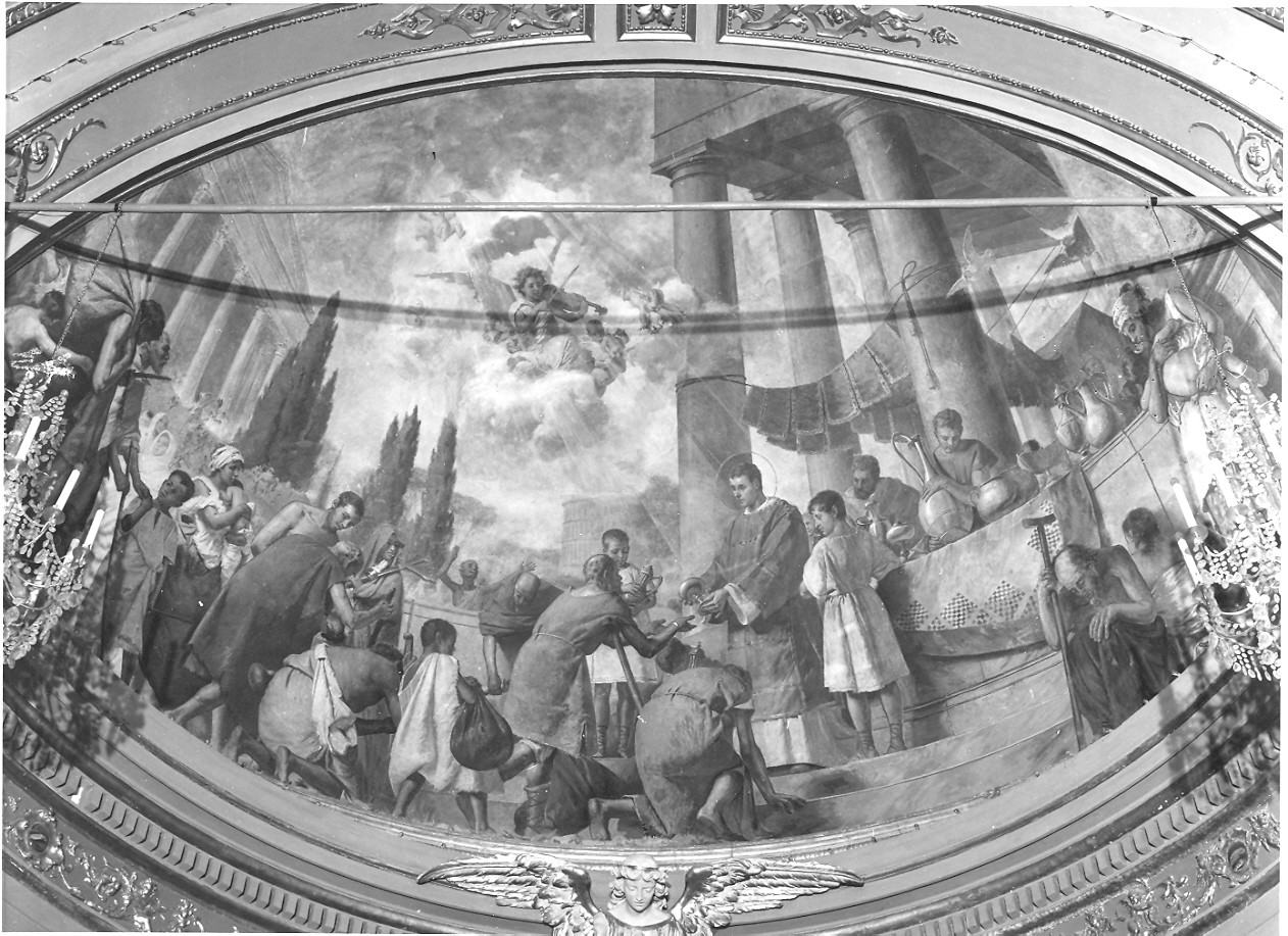 elemosina di San Lorenzo (dipinto, complesso decorativo) di Bertelli Sante (sec. XIX)