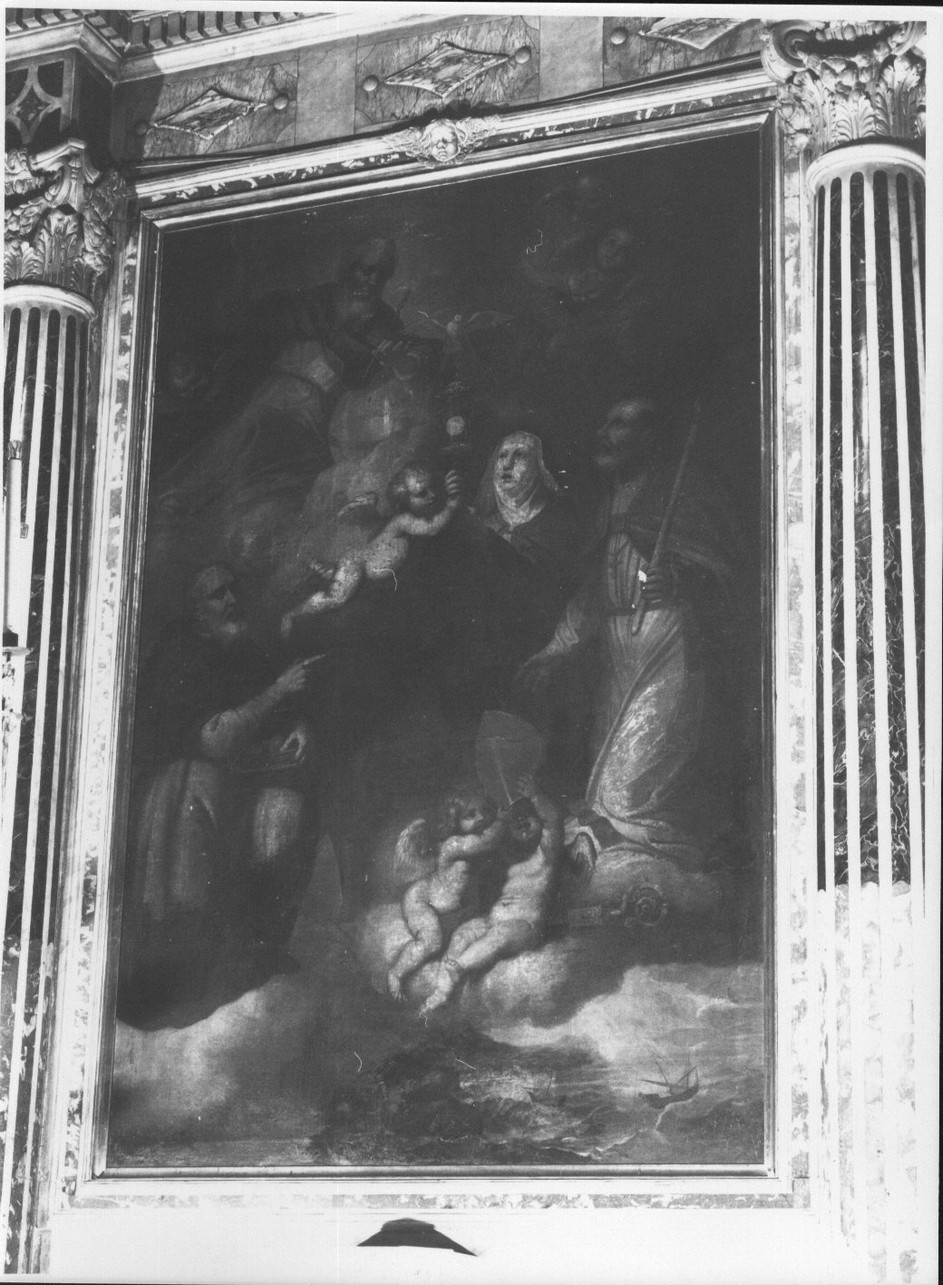 Sant'Erasmo, Santa Chiara e San Nicola di Bari in adorazione dell'Eucaristia (dipinto, opera isolata) di Badaracco Giuseppe detto Sordo (sec. XVII)