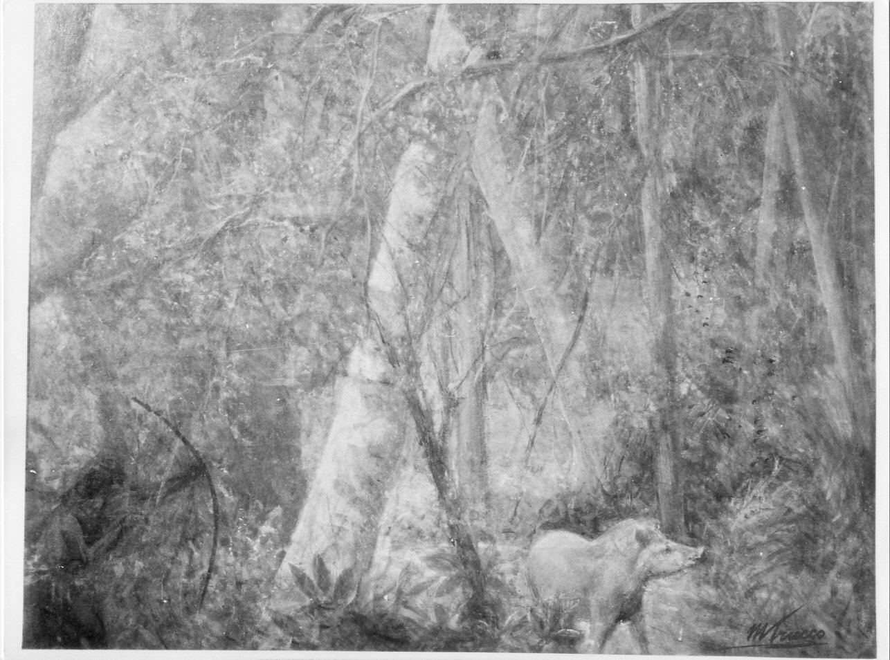 Te-piro nella foresta, scena di caccia (dipinto, opera isolata) di Trucco Manlio (sec. XX)