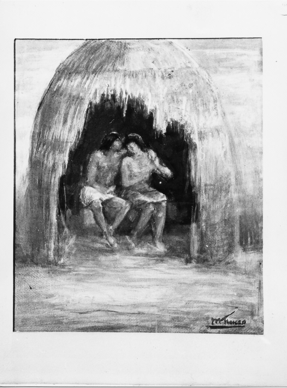 Due cuori in capanna, figure (dipinto, opera isolata) di Trucco Manlio (sec. XX)