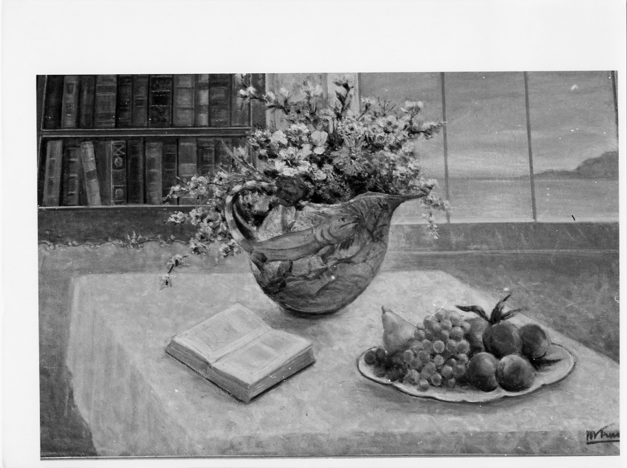 Natura morta con fondo mare, vaso con fiori (dipinto, opera isolata) di Trucco Manlio (sec. XX)