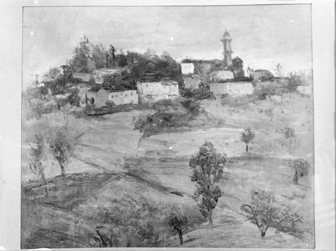 Pareto. Castello, prato, paesaggio rurale (dipinto, opera isolata) di Trucco Manlio (sec. XX)
