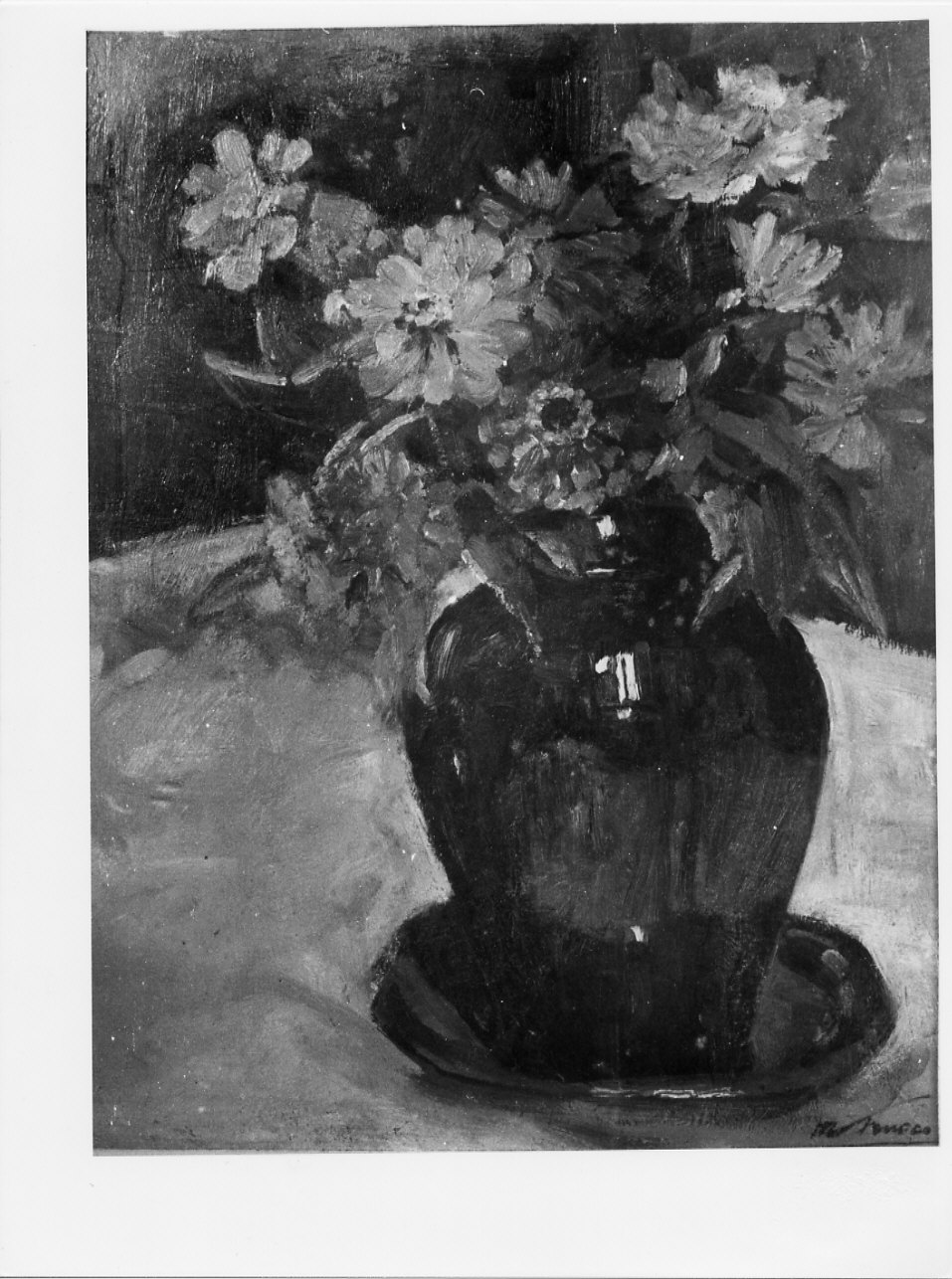 Zinnie, vaso con fiori (dipinto, opera isolata) di Trucco Manlio (sec. XX)