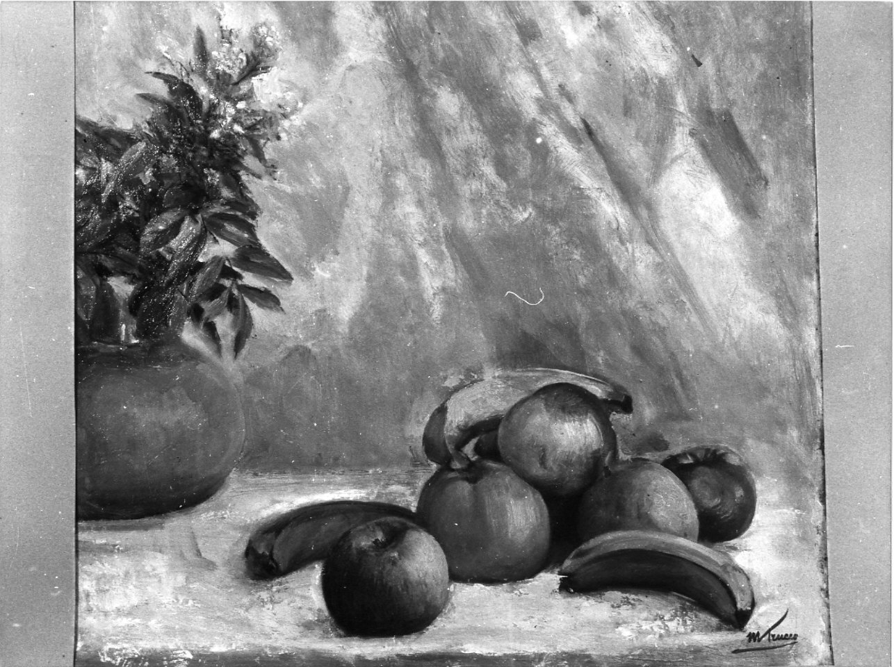 Mele e banane, natura morta (dipinto, opera isolata) di Trucco Manlio (sec. XX)