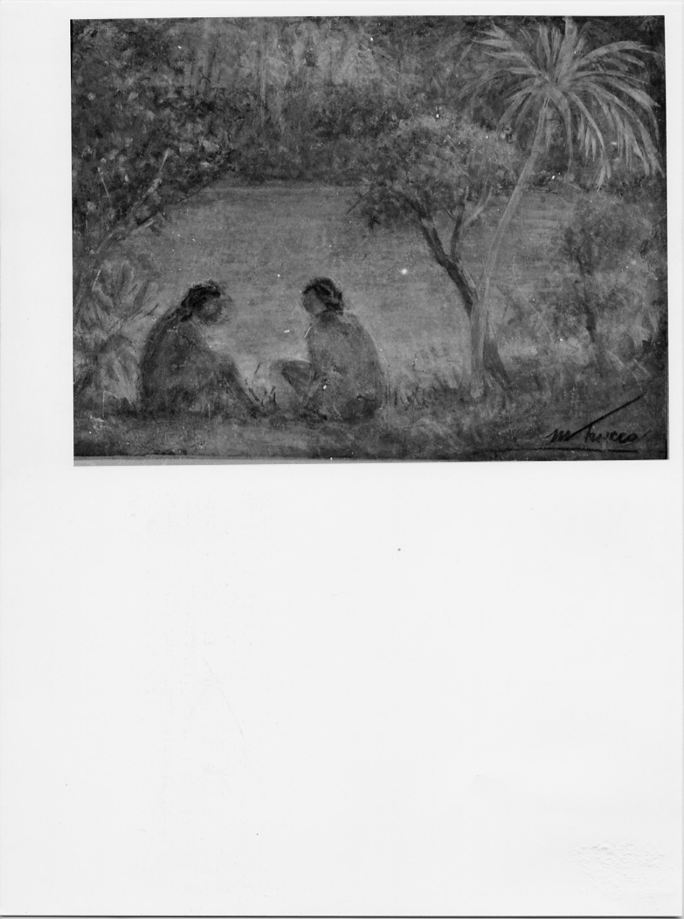 Conversazione, paesaggio con figure (dipinto, opera isolata) di Trucco Manlio (sec. XX)