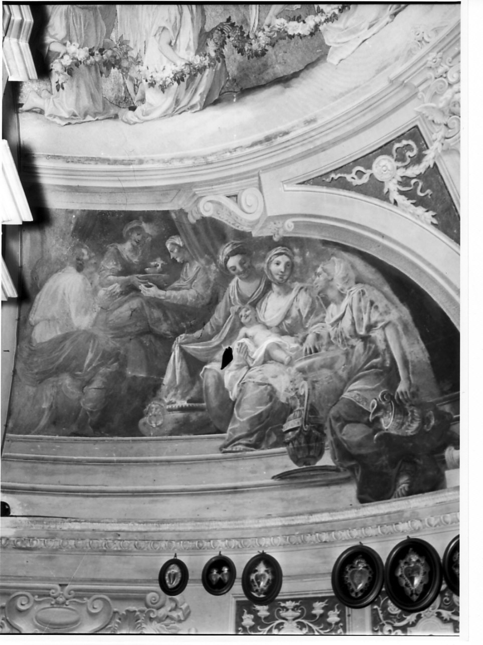 nascita di Maria Vergine (dipinto, elemento d'insieme) di Baratta Carlo Alberto (attribuito) (inizio sec. XIX)