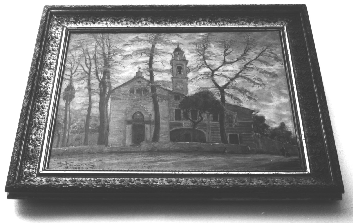 veduta della chiesa di San Giovanni Battista di Quarto (dipinto, opera isolata) di Ferrari Berto (sec. XX)