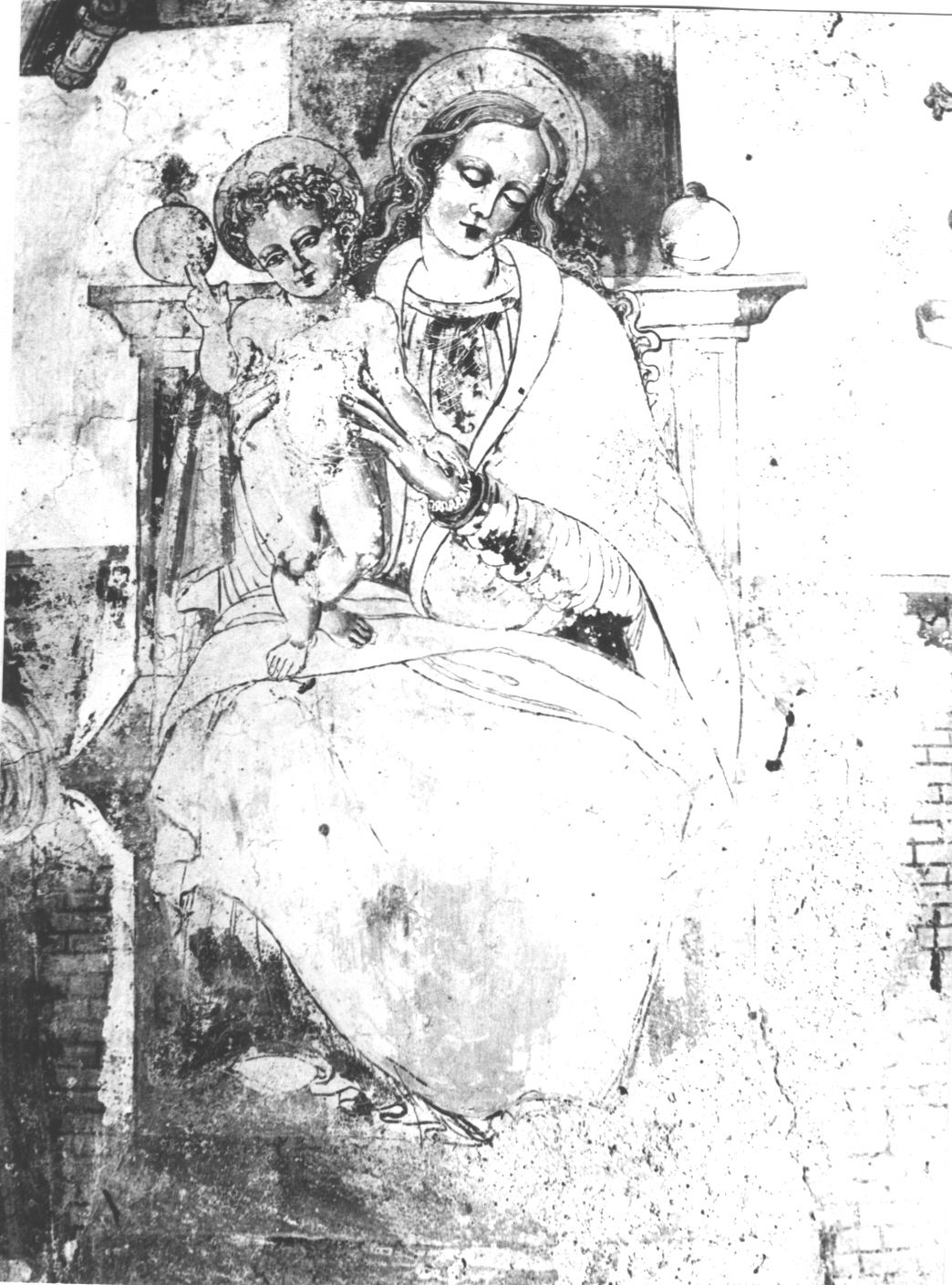 Madonna con Bambino in trono con San Giovanni Battista e San Giacomo (decorazione pittorica, elemento d'insieme) - ambito ligure (sec. XVI)