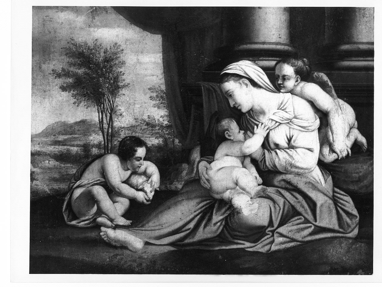 Madonna con Bambino e San Giovannino (dipinto, opera isolata) - ambito Italia settentrionale (secondo quarto sec. XVI)