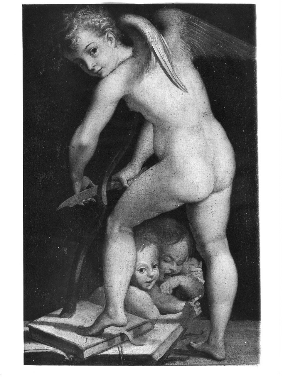 Cupido costruisce il suo arco (dipinto, opera isolata) - ambito italiano (sec. XIX)