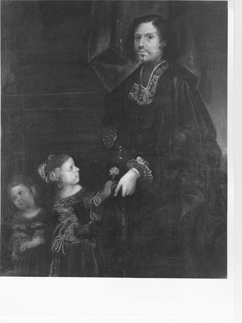 ritratto di gentiluomo con due bambine (dipinto, pendant) - ambito genovese (metà sec. XVII)
