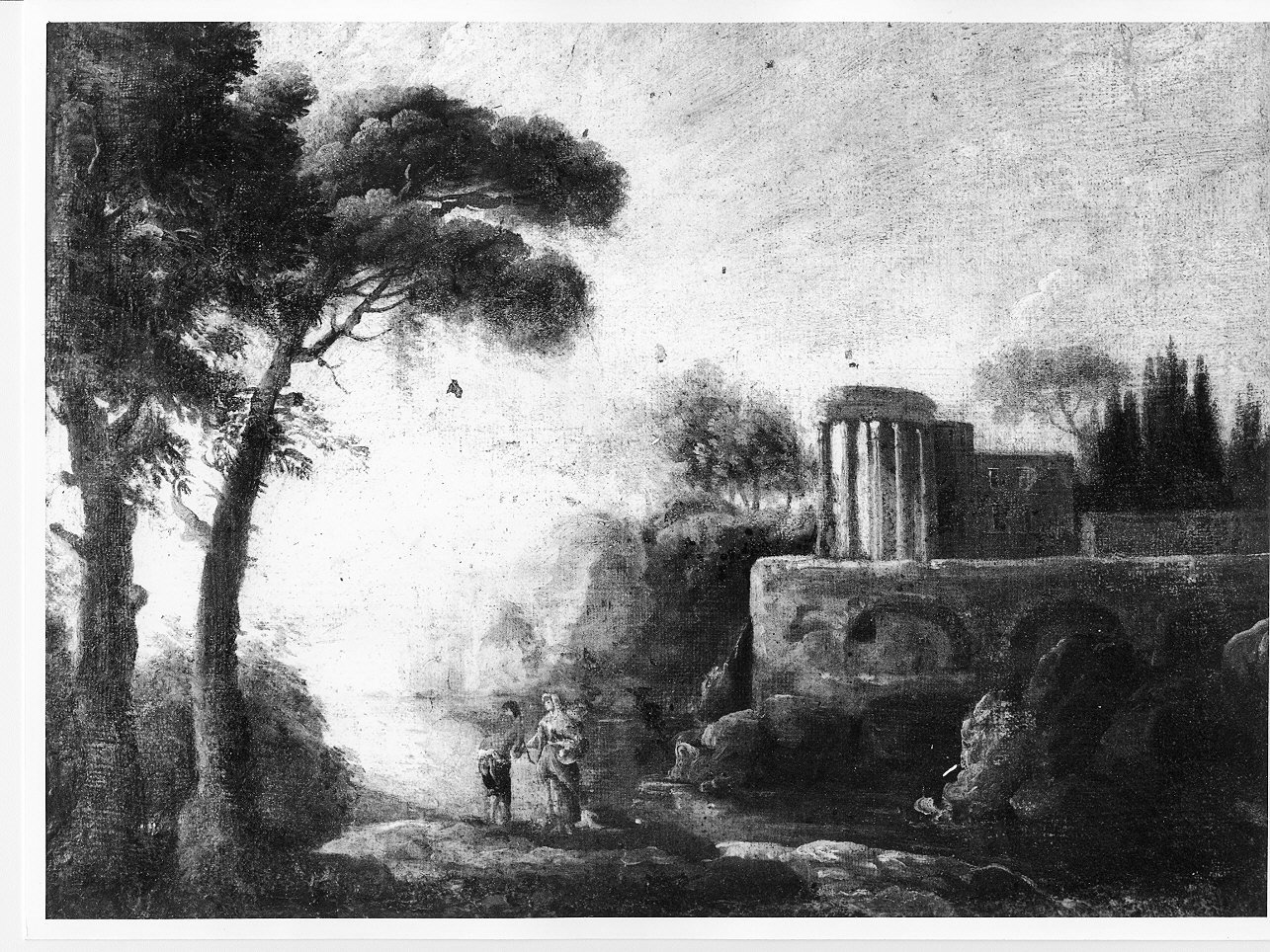 paesaggio con rovine (dipinto, opera isolata) di Lorrain Claude (scuola) (sec. XVII)
