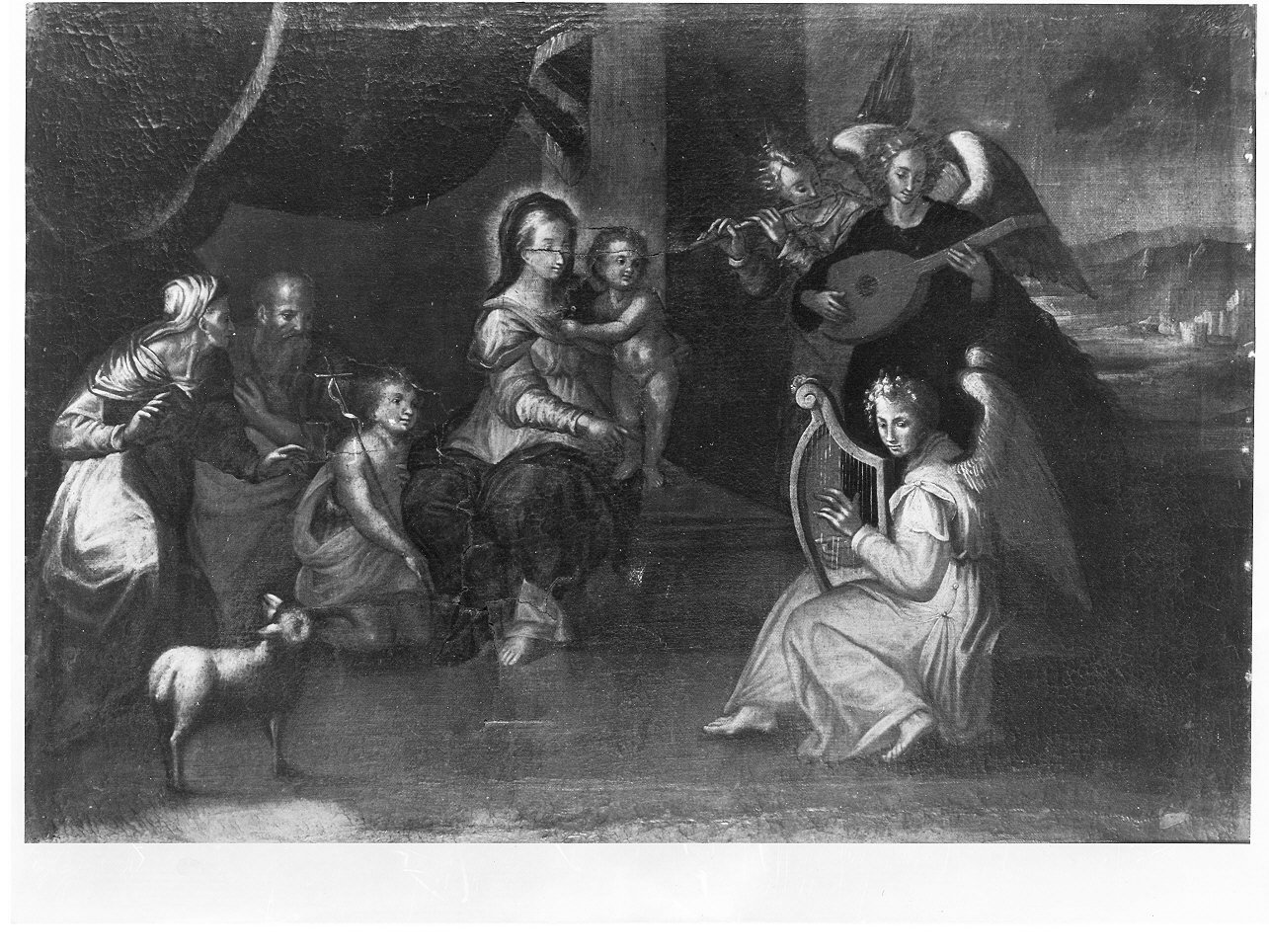 Sacra Famiglia con San Giovanni Battista bambino (dipinto, opera isolata) - ambito ferrarese (metà sec. XVI)