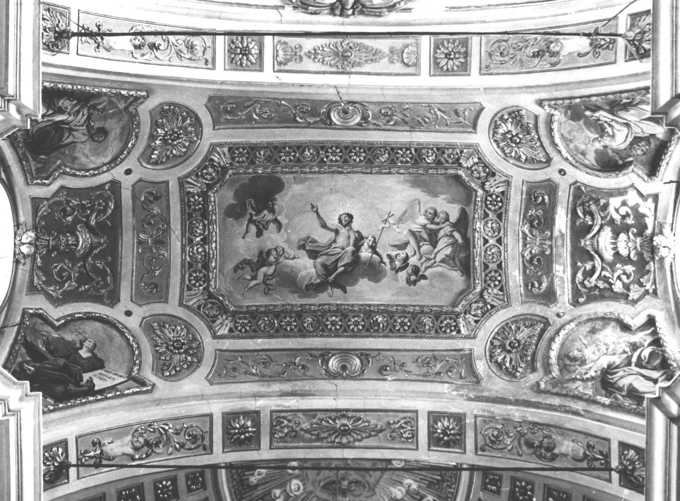 San Giovanni Battista in gloria/ evangelisti (decorazione pittorica, insieme) di Carrega Maurizio (attribuito) (fine sec. XVIII)