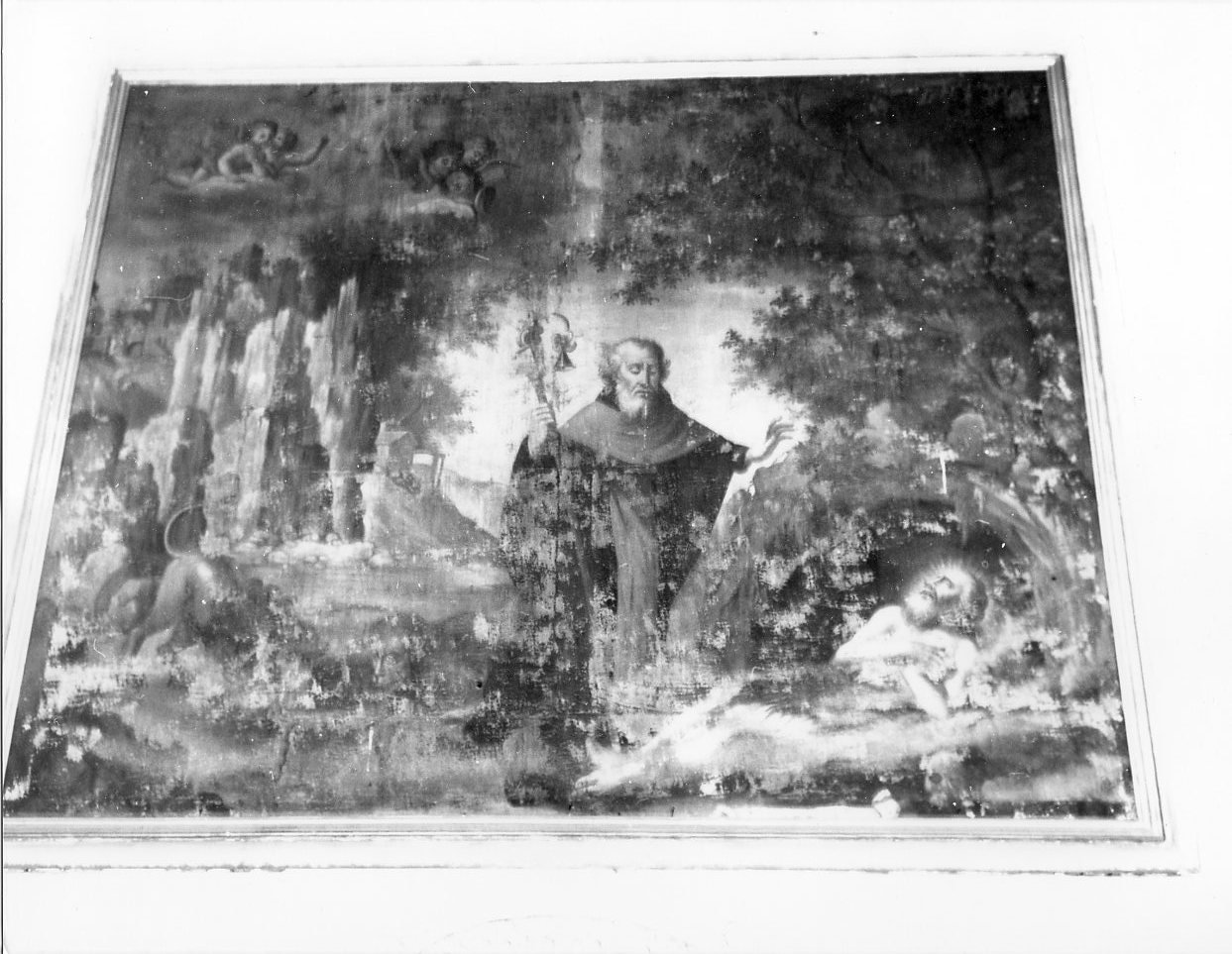 Sant'Antonio Abate seppellisce San Paolo Eremita aiutato da due leoni (dipinto, opera isolata) - ambito genovese (sec. XVII)